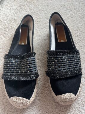 Black Women's Espadrille Loafers with Decorative Weave